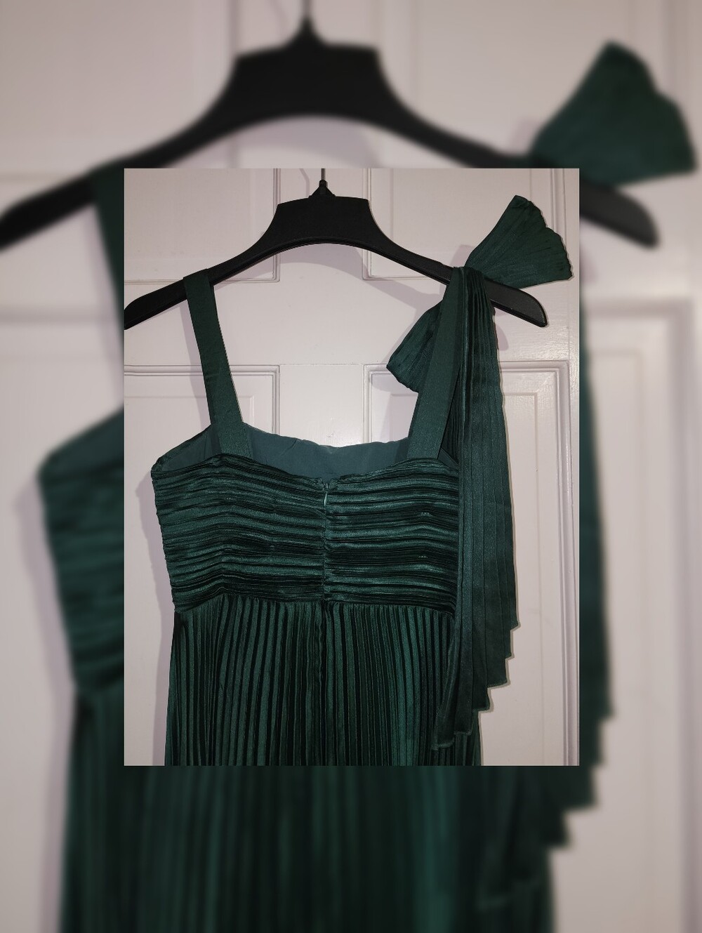 Lulus Gorgeous Purpose Emerald Satin Pleated Sleeveless Bow Maxi Dress S - Picture 9 of 13